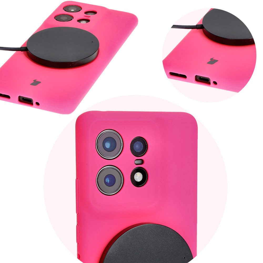 Close-up of precise cutouts and wireless charging capability in Bizon Soft Case