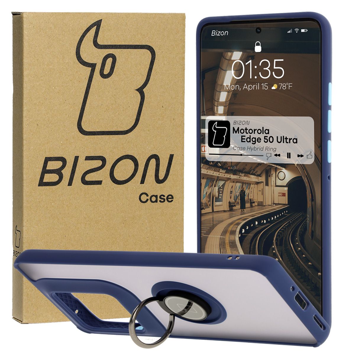 Etui z uchwytem na palec Bizon Case Hybrd Ring do Motorola Edge 50 Ultra