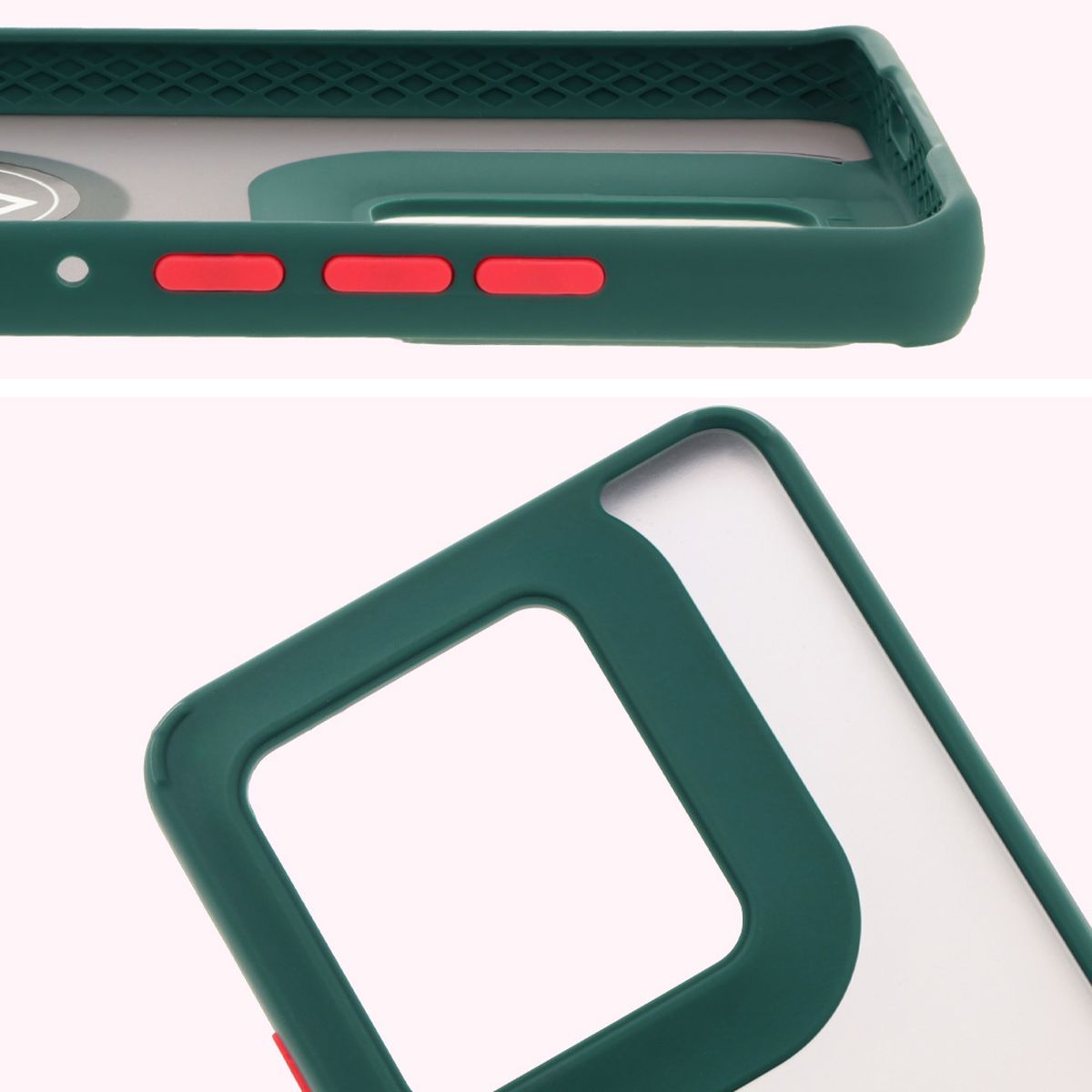 Close-up of raised edges around the display and camera island in Bizon Hybrid Ring case