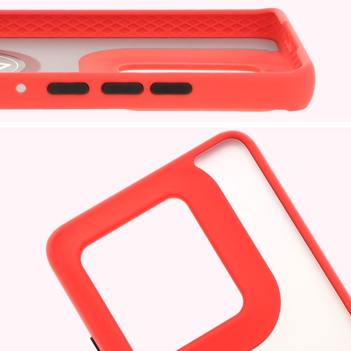 Close-up of raised edges around the display and camera island in Bizon Hybrid Ring case