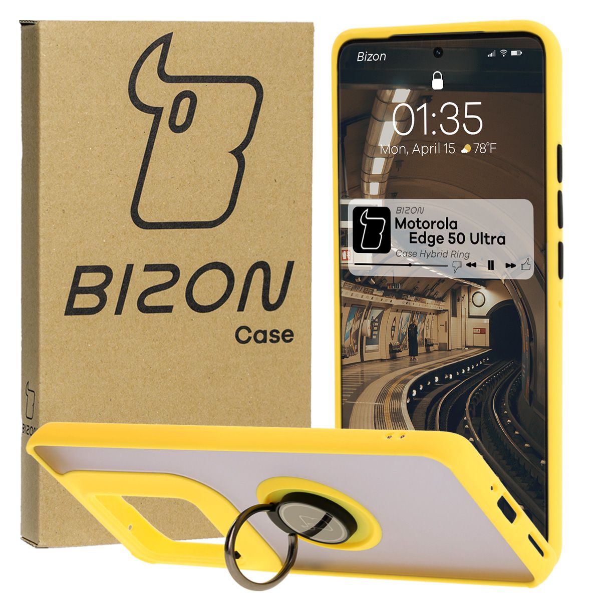 Finger-Halter Etui Bizon Case Hybrid Ring für Motorola Edge 50 Ultra