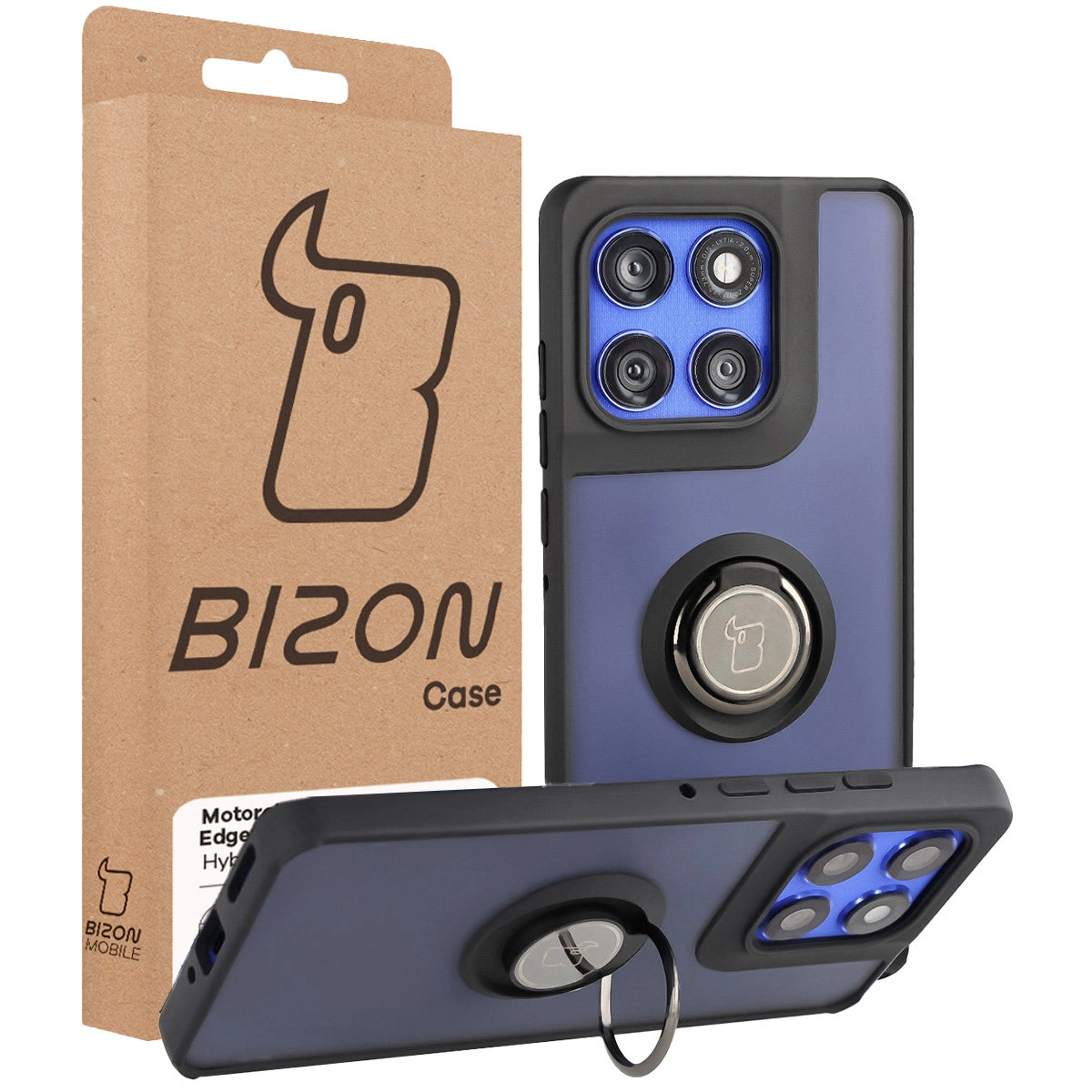 Przód pudełka Bizon Case z dedykowaną etykietą do Motorola Edge 60 Pro