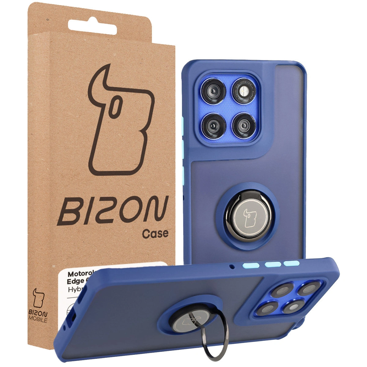 Przód pudełka Bizon Case z dedykowaną etykietą do Motorola Edge 60 Pro