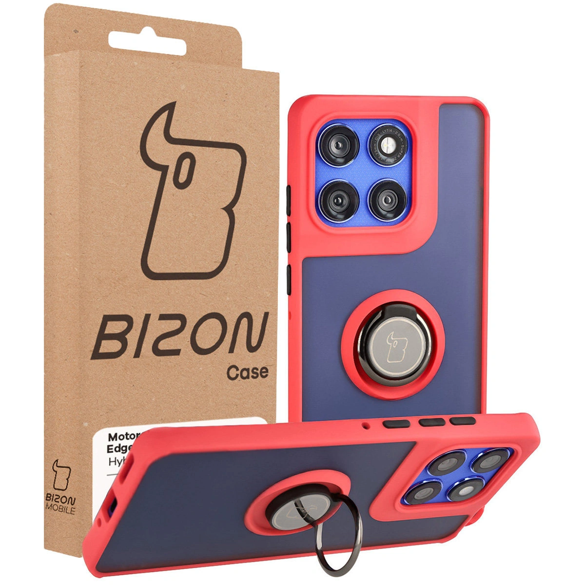 Przód pudełka Bizon Case z dedykowaną etykietą do Motorola Edge 60 Pro