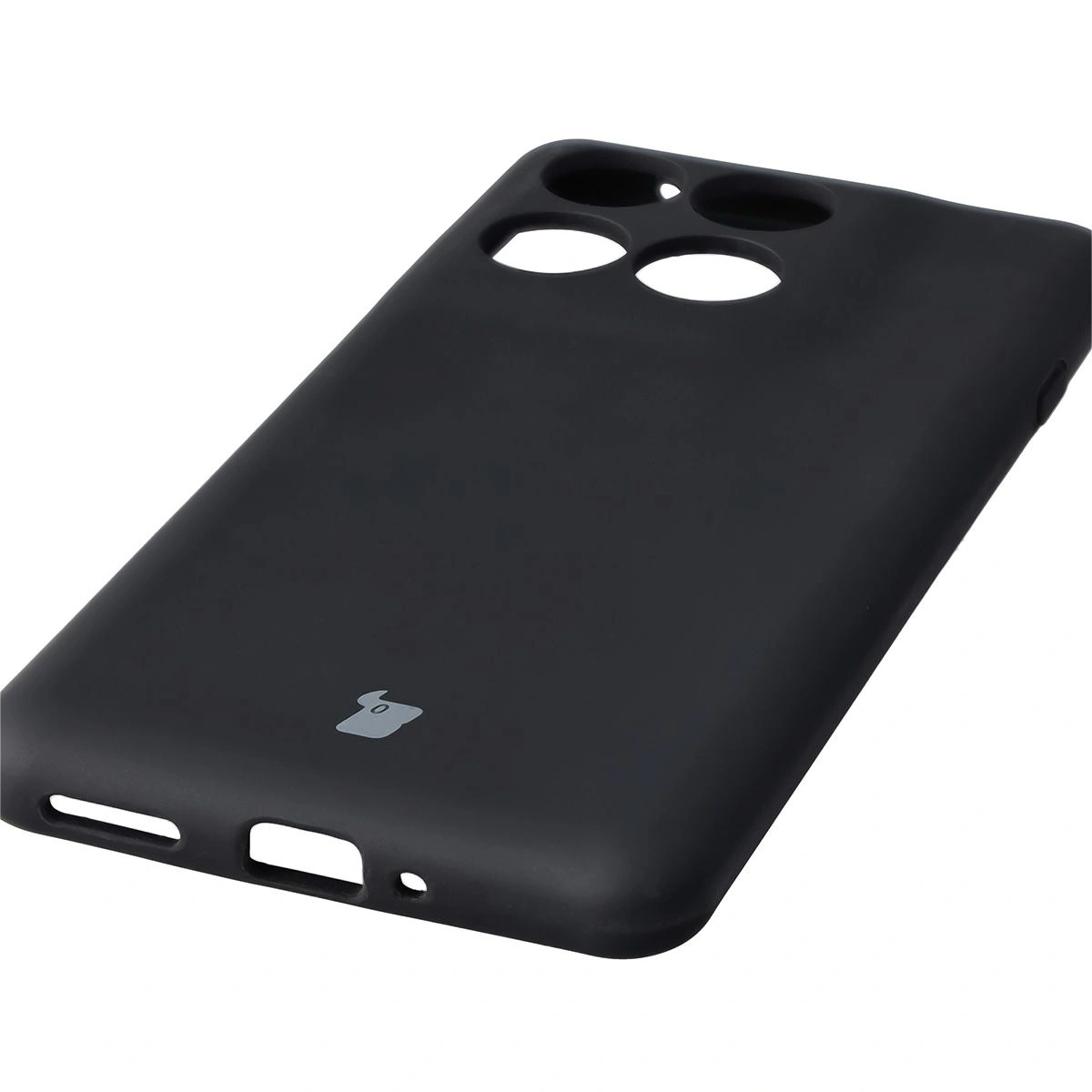 Close-up of precise cutouts and wireless charging capability in the Bison Soft Case for Motorola Edge 60 Pro