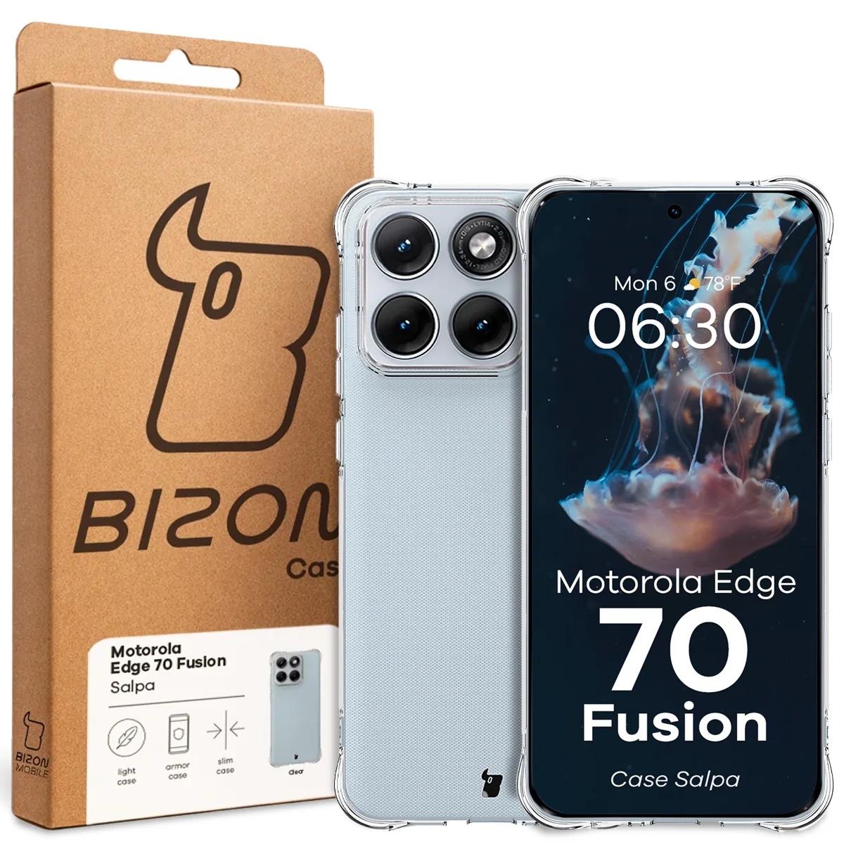 Front of the Bizon Case box with a dedicated label for Motorola Edge 70 Fusion
