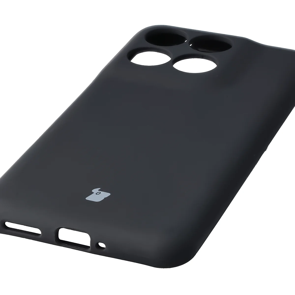 Close-up of precise cutouts and wireless charging capability in the Bison Soft Case for Motorola Edge 70 Fusion