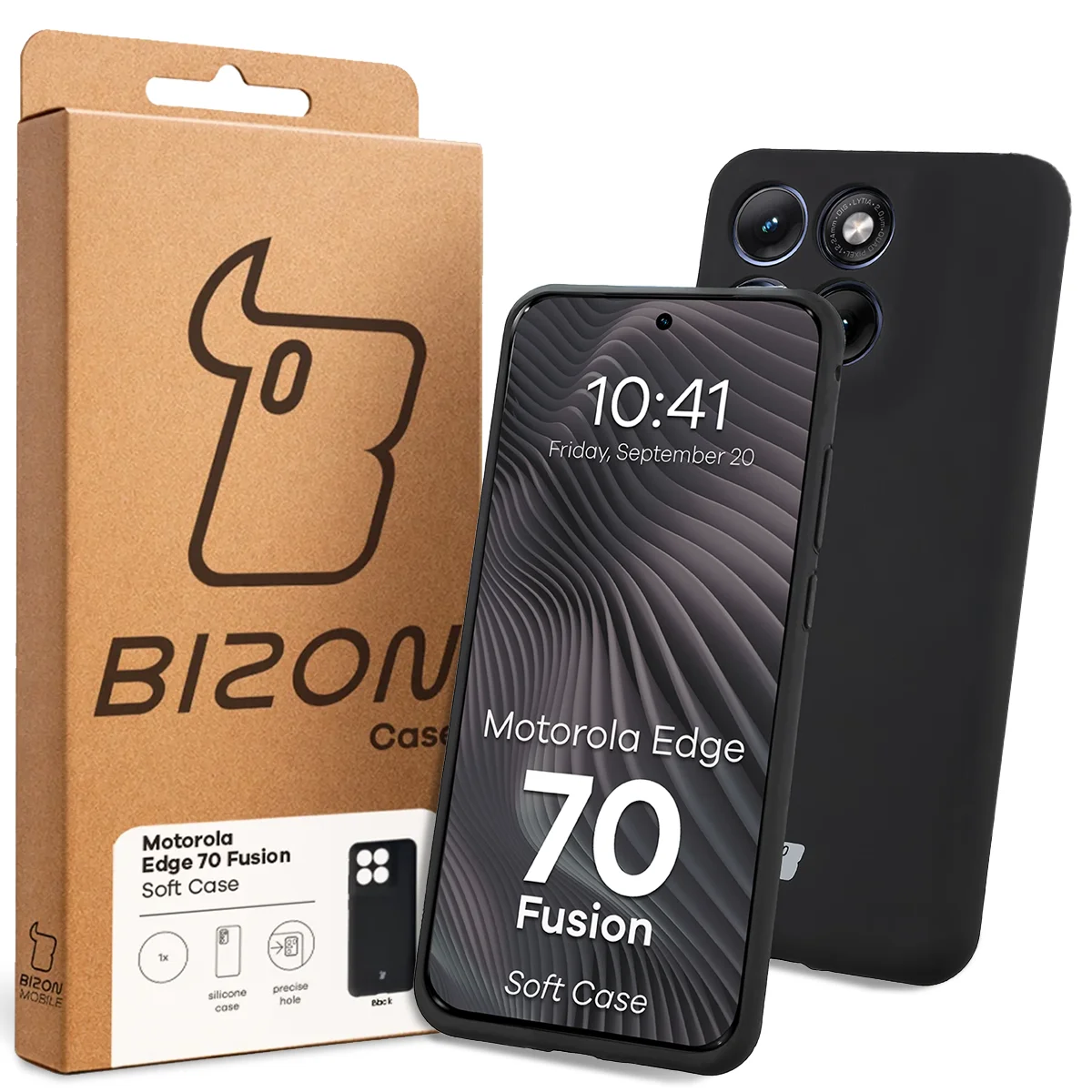 Front of the Bison Case box with a dedicated label for Motorola Edge 70 Fusion