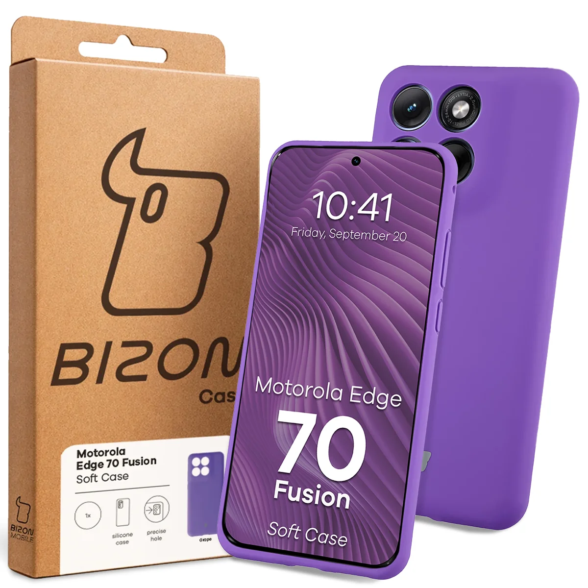 Front of the Bison Case box with a dedicated label for Motorola Edge 70 Fusion