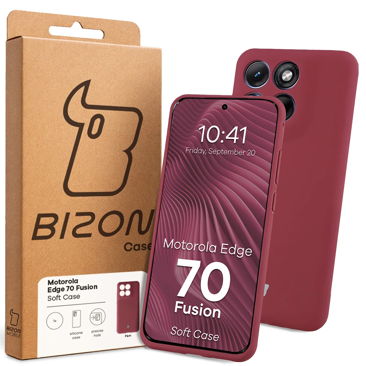 Front of the Bison Case box with a dedicated label for Motorola Edge 70 Fusion