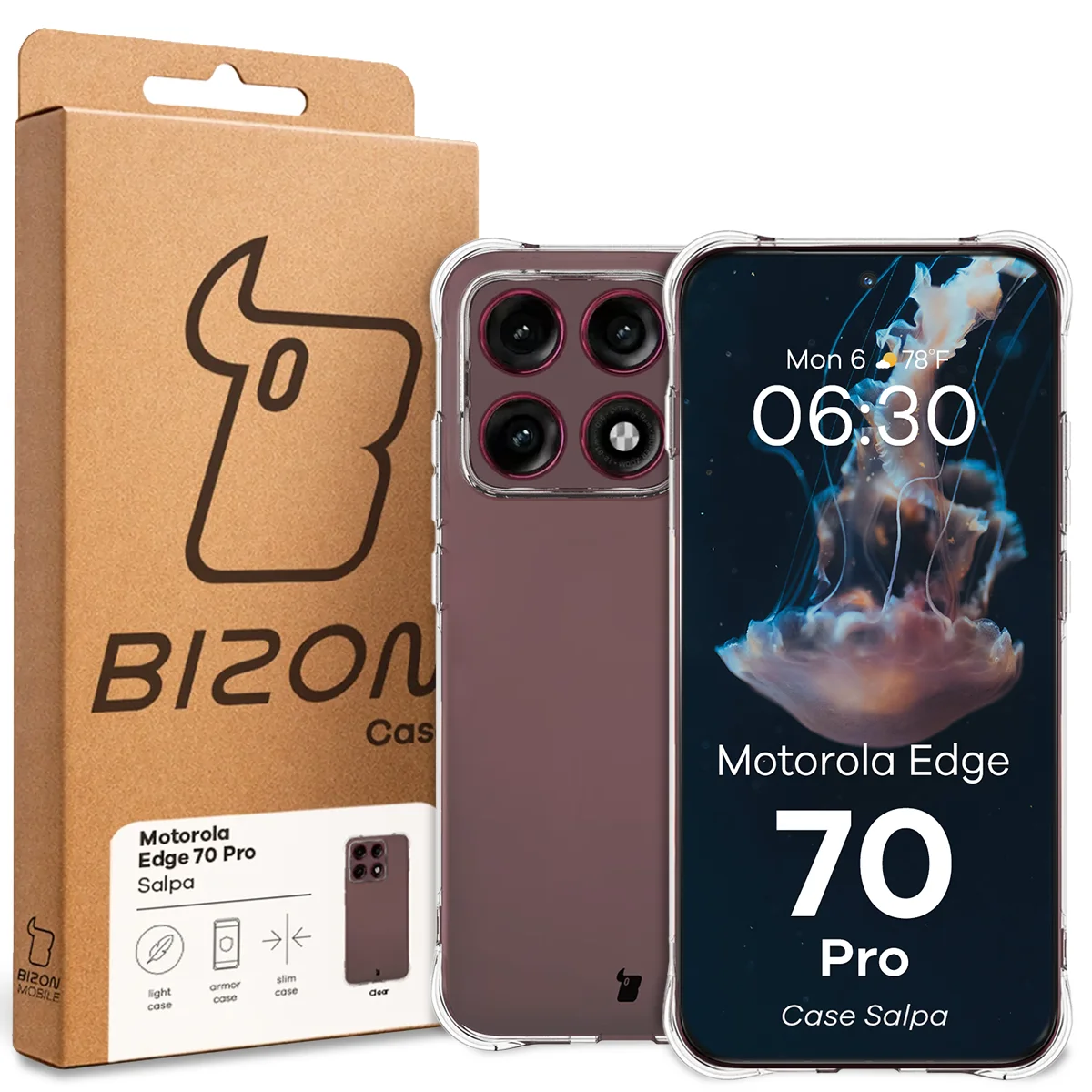 Front of the Bizon Case box with a dedicated label for Motorola Edge 70 Pro