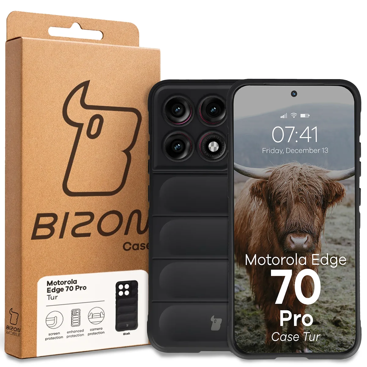 Front of the Bison Case box with a dedicated label for Motorola Edge 70 Pro