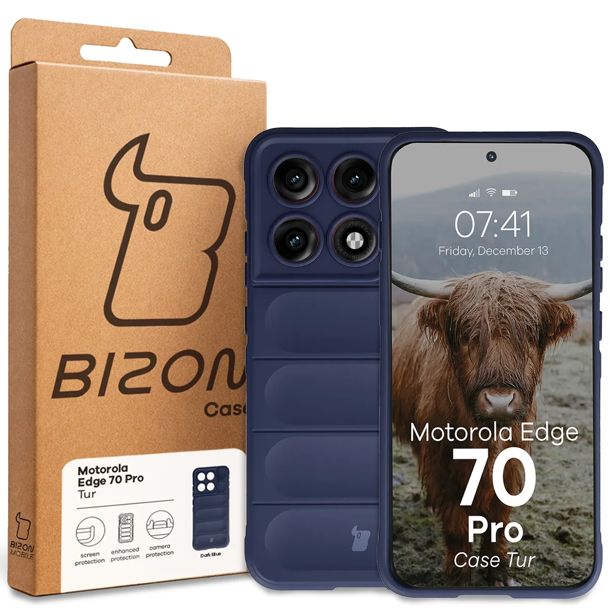 Front of the Bizon Case box with a dedicated label for Motorola Edge 70 Pro