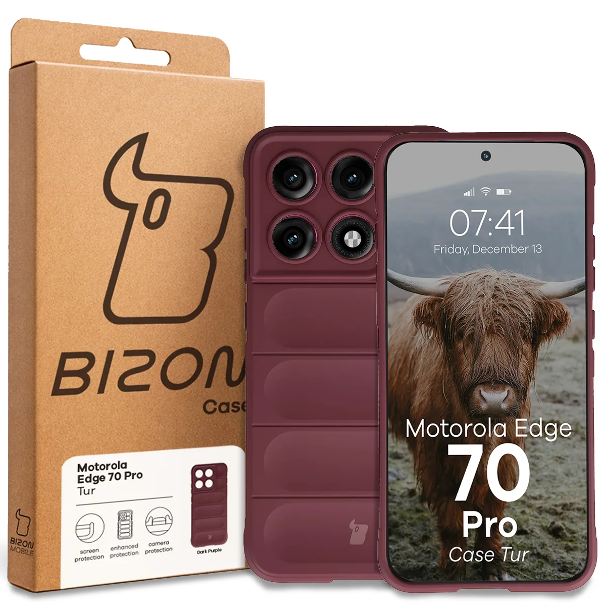 Front of the Bison Case box with a dedicated label for Motorola Edge 70 Pro