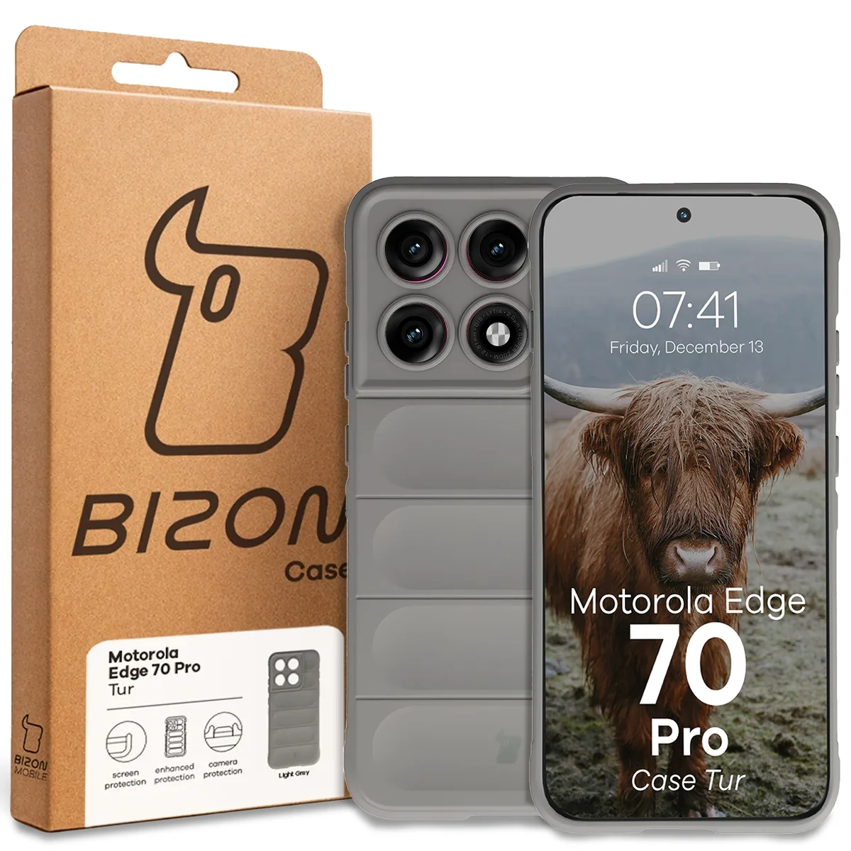 Front of the Bizon Case box with a dedicated label for Motorola Edge 70 Pro