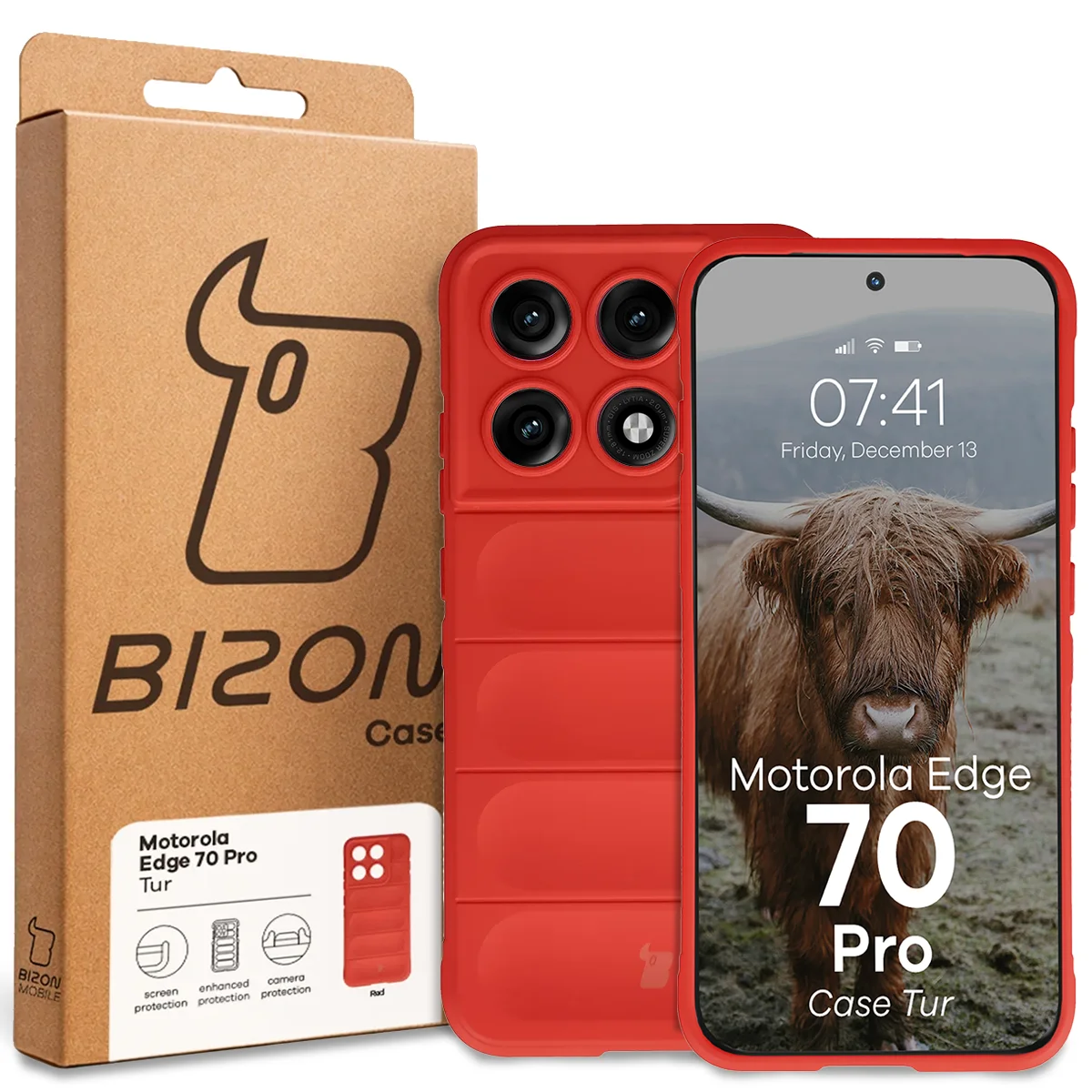 Front of the Bizon Case box with a dedicated label for Motorola Edge 70 Pro