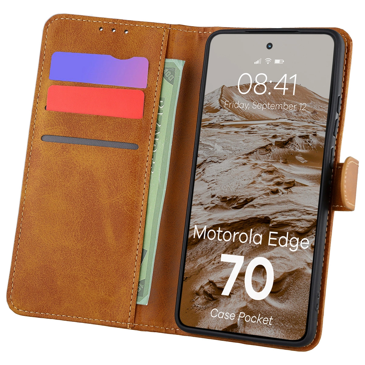 Flip case with card slots Bison Case Pocket for Motorola Edge 70