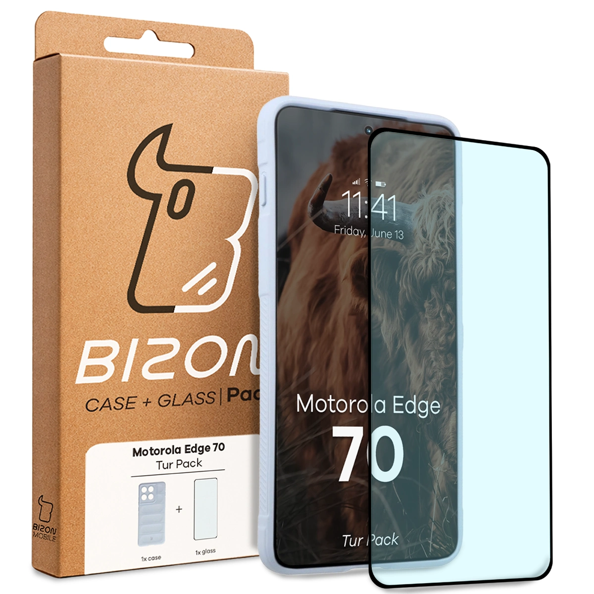 Front of the Bizon Tur Pack box with a dedicated label for Motorola Edge 70