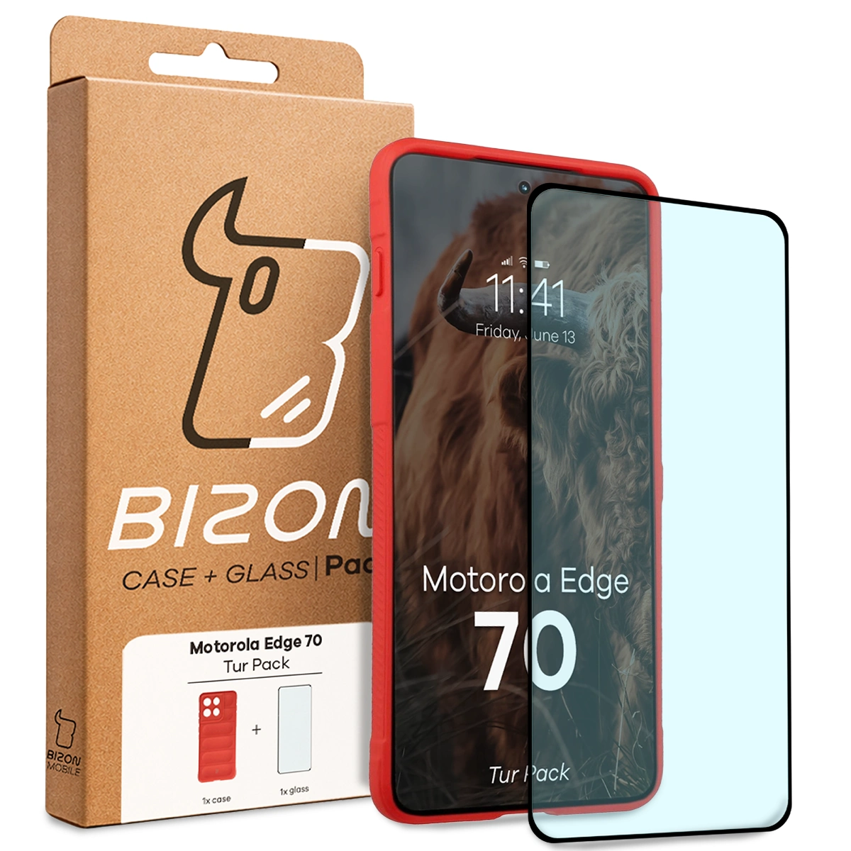 Vorderseite der Verpackung Bizon Tur Pack mit dediziertem Etikett für Motorola Edge 70