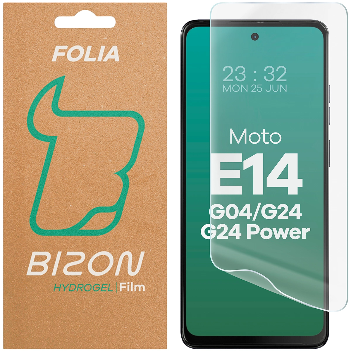 Verpackung und Hydrogel-Folie für den Bildschirm Bizon Glass Hydrogel Front für Motorola Moto G04 / Motorola Moto G24 / Motorola Moto G24 Power / Motorola Moto E14