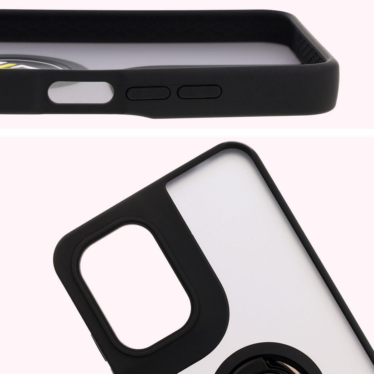 Close-up of raised edges around the display and camera island in Bizon Hybrid Ring case