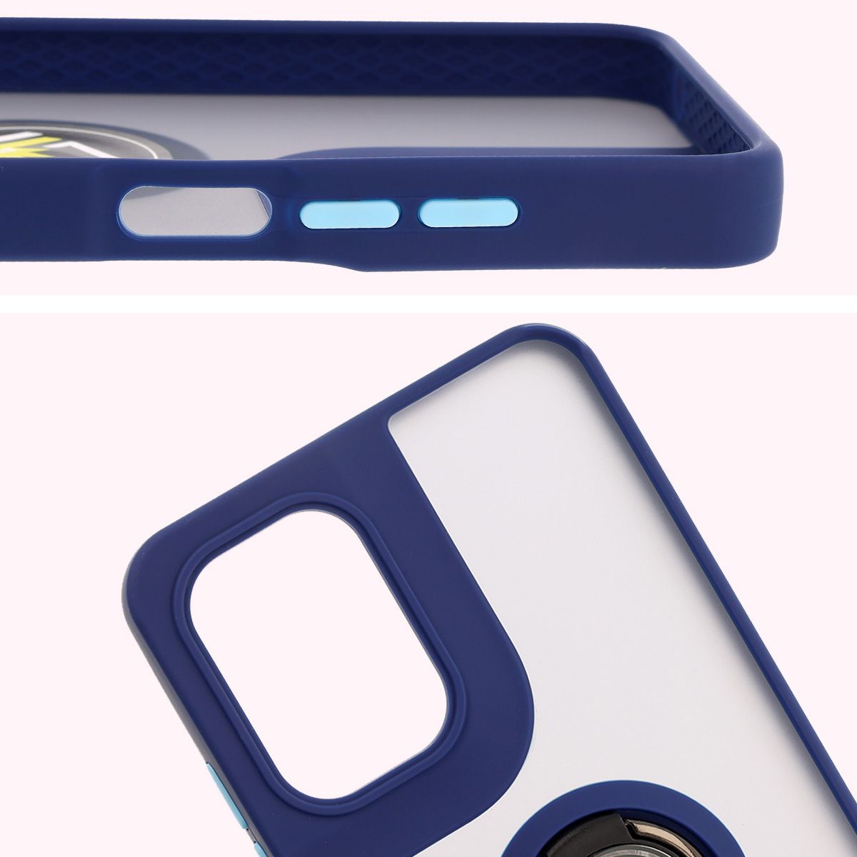 Close-up of the raised edges around the display and camera island in the Bizon Hybrid Ring case