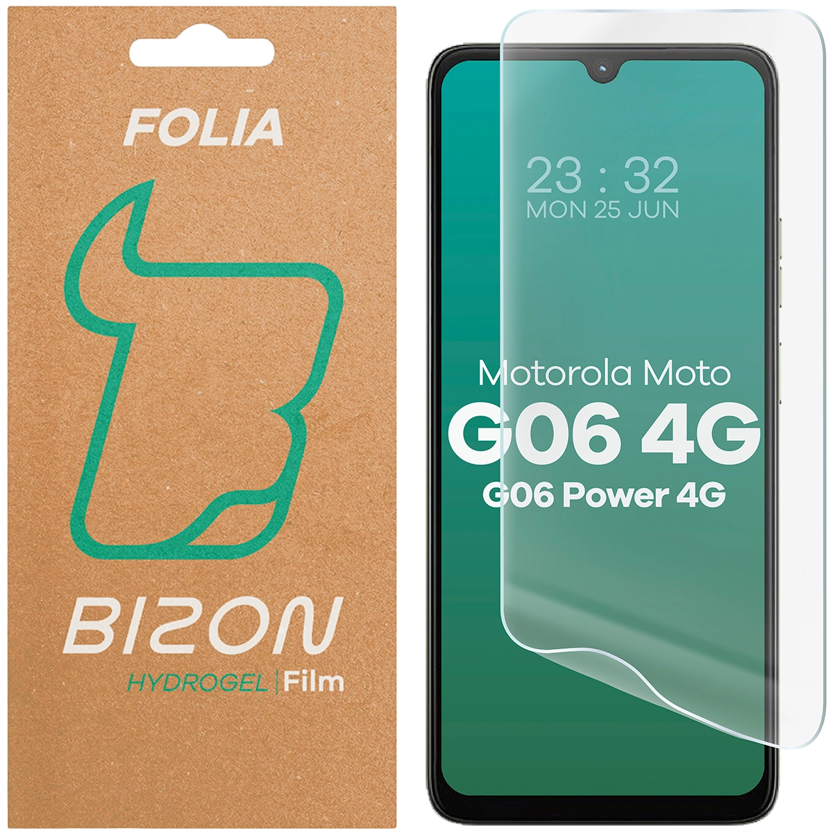 Box and hydrogel film for Bizon Glass Hydrogel Front for Motorola Moto G06/G06 Power