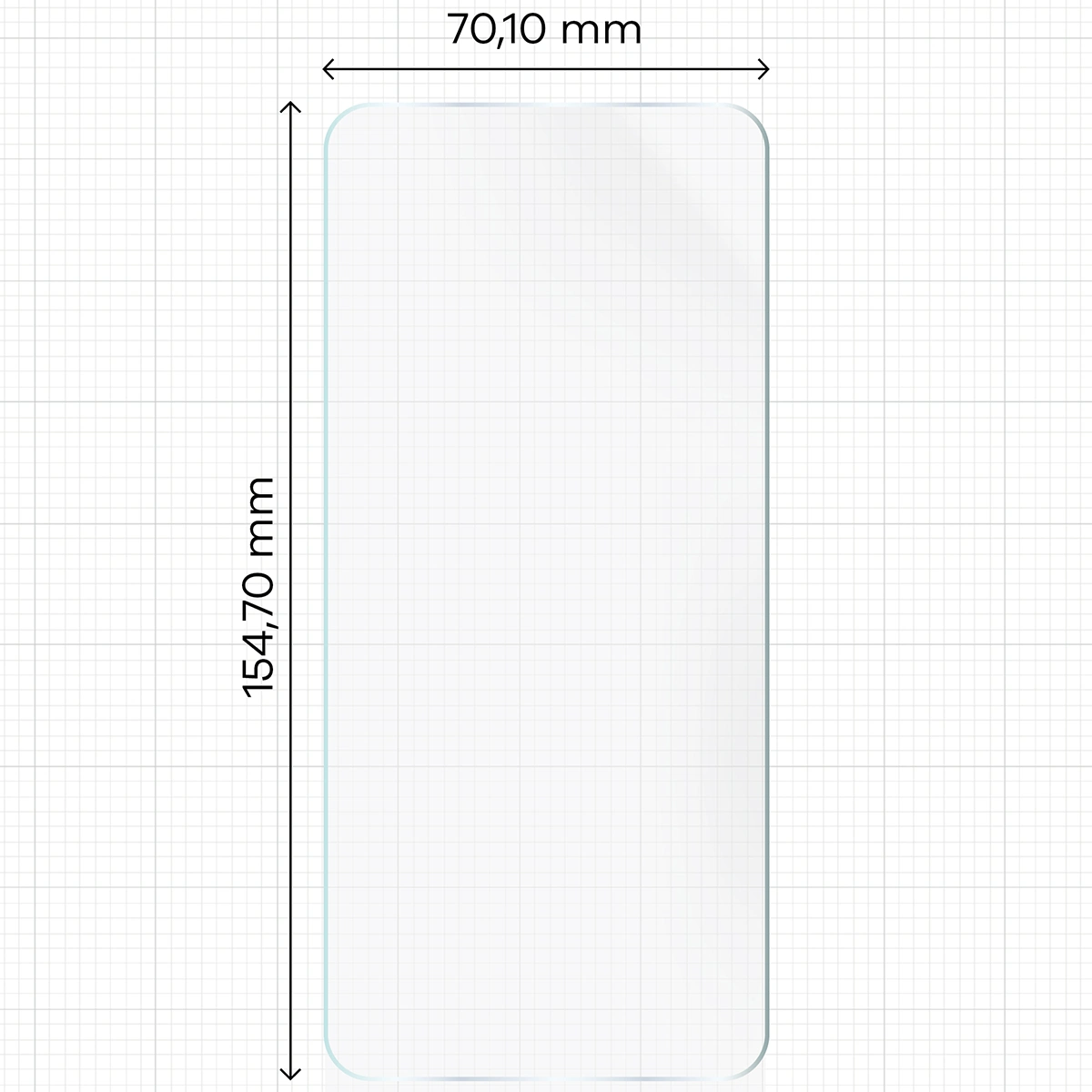 Measuring tape with dimensions of Bison Glass Hydrogel Front film for Motorola Moto G14 4G / G54 5G / G54 Power 5G / G84 5G
