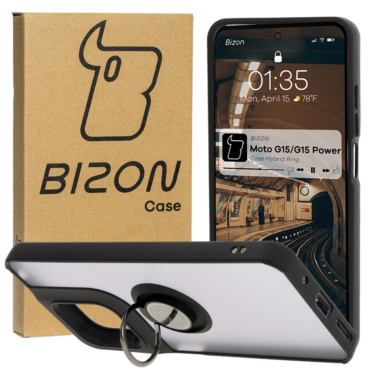 Husa cu suport pentru deget Bizon Case Hybrid Ring pentru Motorola Moto G15 / Motorola Moto G15 Power
