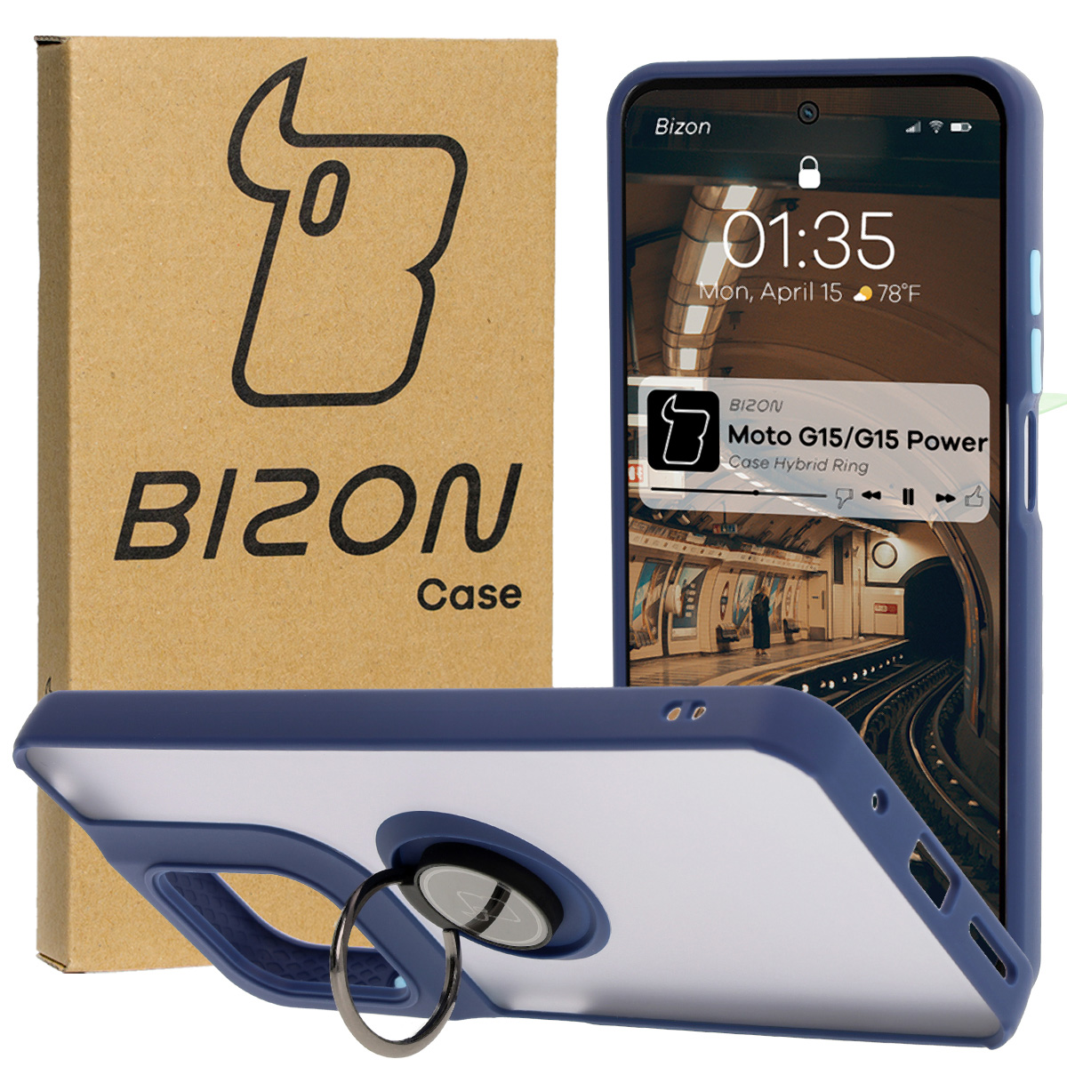 Etui mit Fingerhalterung Bizon Case Hybrid Ring für Motorola Moto G15 / Motorola Moto G15 Power