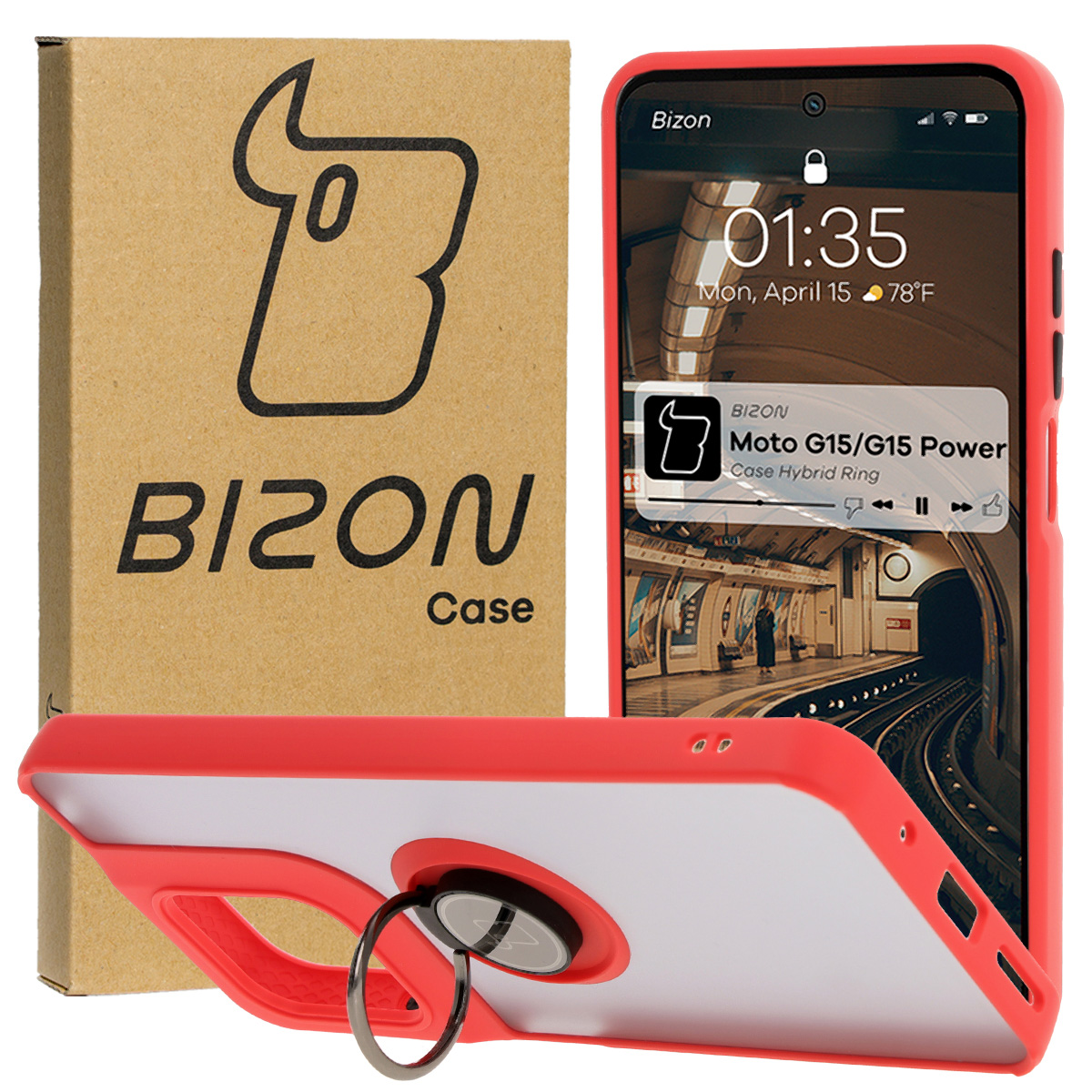 Husa cu suport pentru deget Bizon Case Hybrid Ring pentru Motorola Moto G15 / Motorola Moto G15 Power