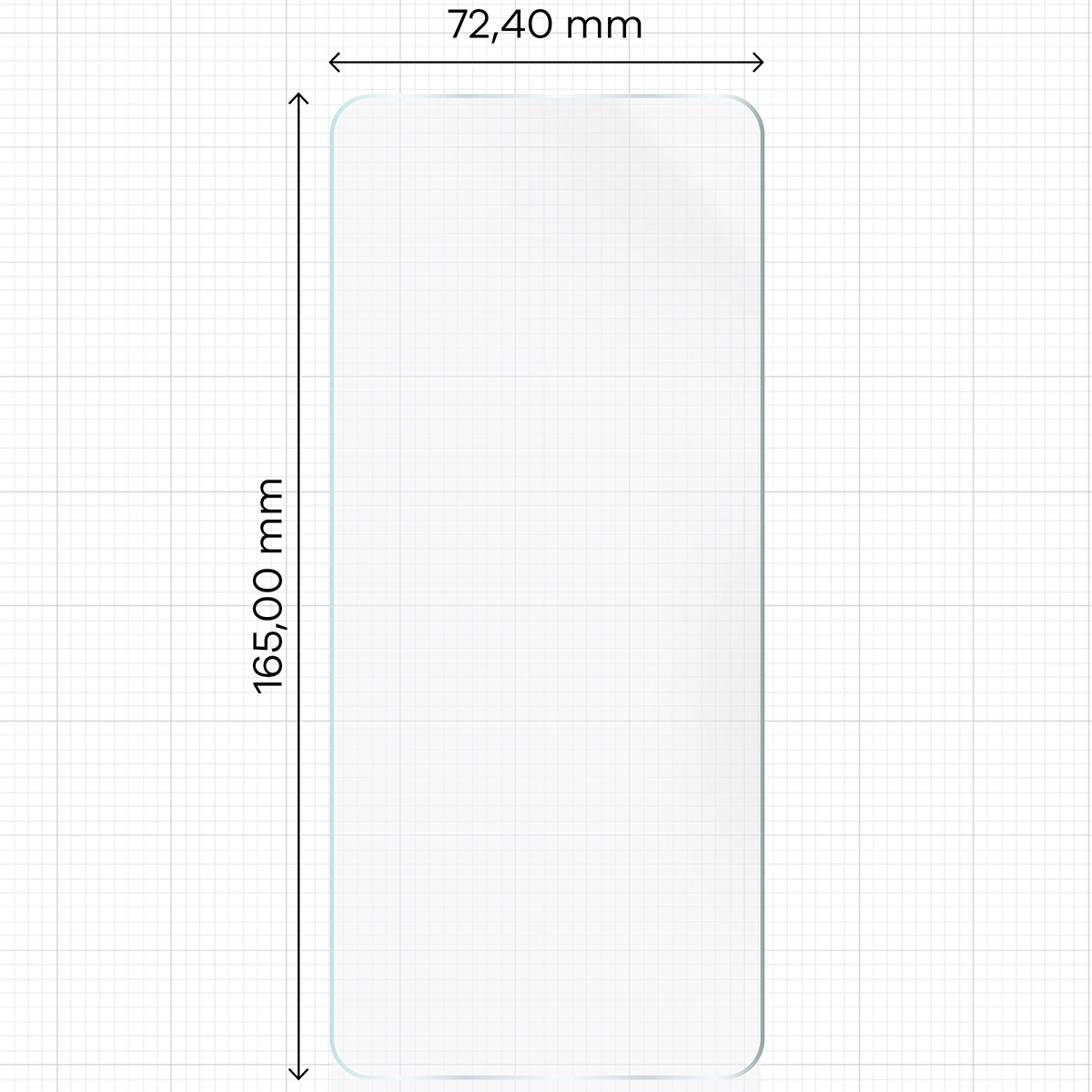 Measuring tape with dimensions of the Bizon Glass Hydrogel Front film for Motorola Moto G15 / Motorola Moto G15 Power / Motorola Moto G05 / Motorola Moto E15