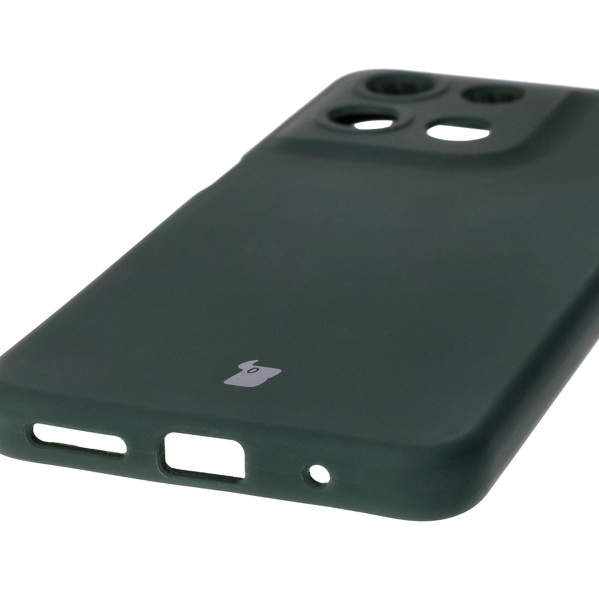 Close-up of precise cutouts and wireless charging capability in Bison Soft Case