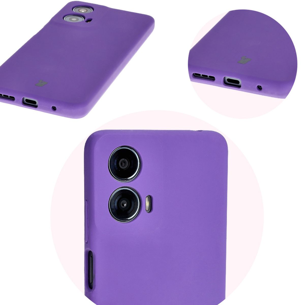 Detaliu pe decupajele precise și posibilitatea de încărcare wireless în husa Bizon Soft Case