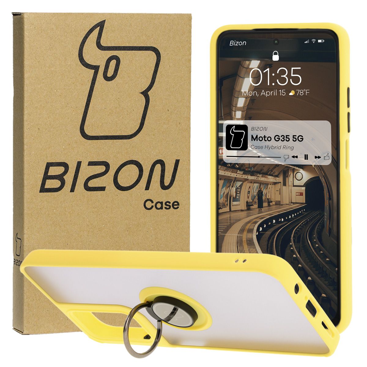 Fingerhalteretui Bizon Case Hybrid Ring für Motorola Moto G35 5G