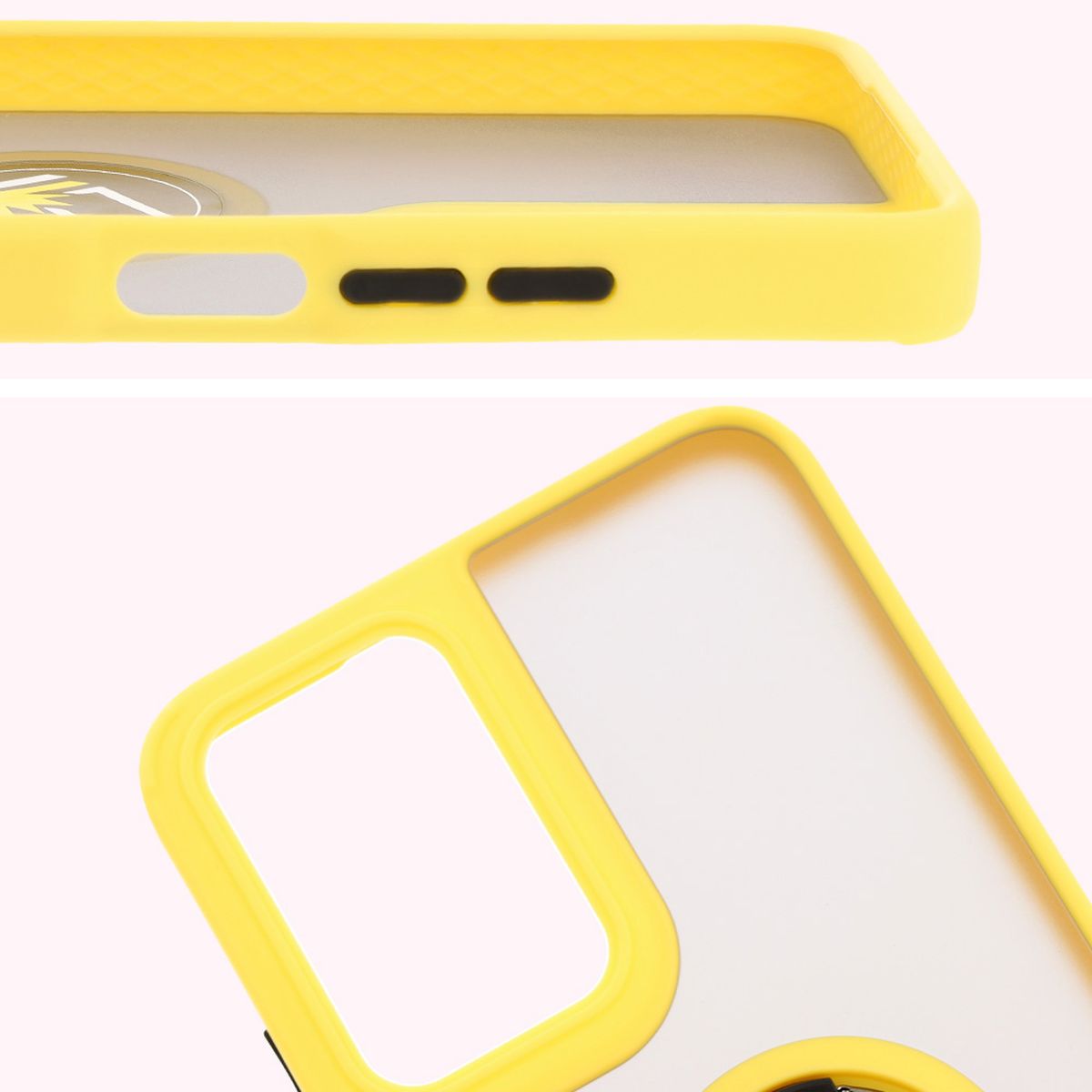 Nahaufnahme der erhöhten Kanten am Display und der Kamerainsel im Bizon Hybrid Ring Etui