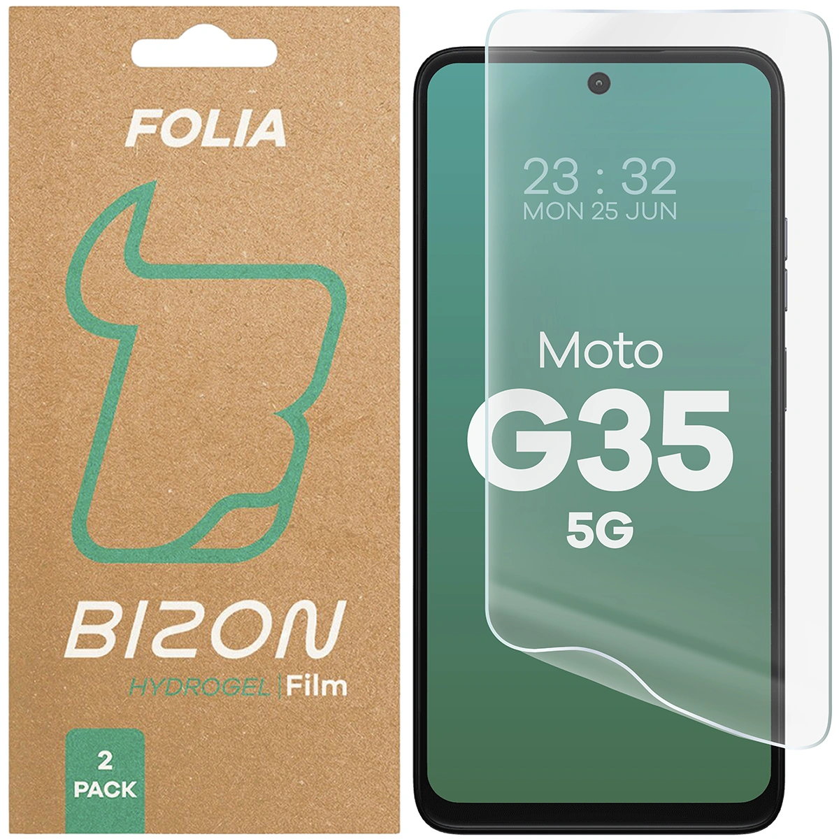 Pudełko i folia hydrożelowa na ekran Bizon Glass Hydrogel Front do Motorola Moto G35 5G