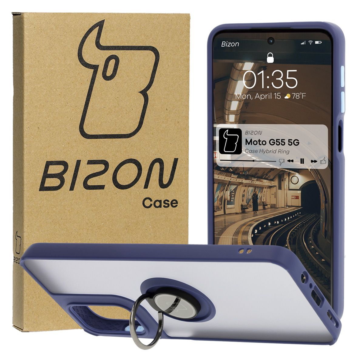 Etui mit Fingerhalter Bizon Case Hybrid Ring für Motorola Moto G55 5G