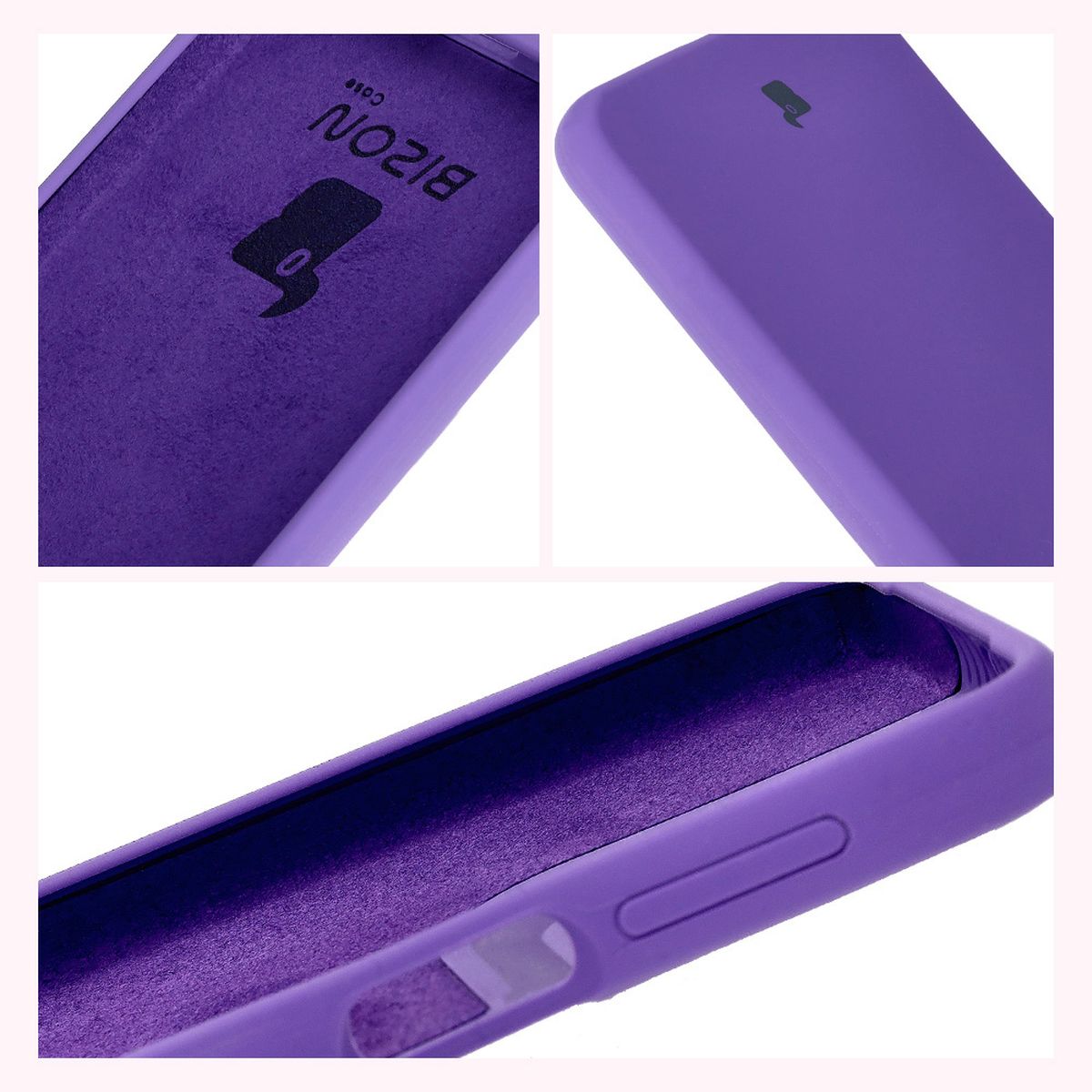 Konstruktion der Hülle Bizon Soft Case: integrierte Abdeckungen, erhöhte Kanten und Mikrofaserpolsterung