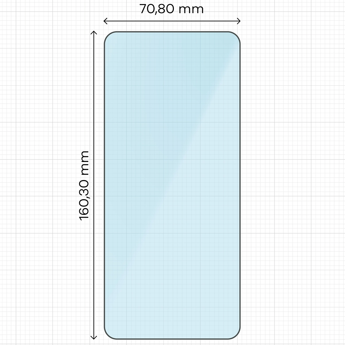 Measuring tool with dimensions of Bizon Smart Glass tempered glass for Motorola Moto G57 Power / Motorola Moto G67 Power