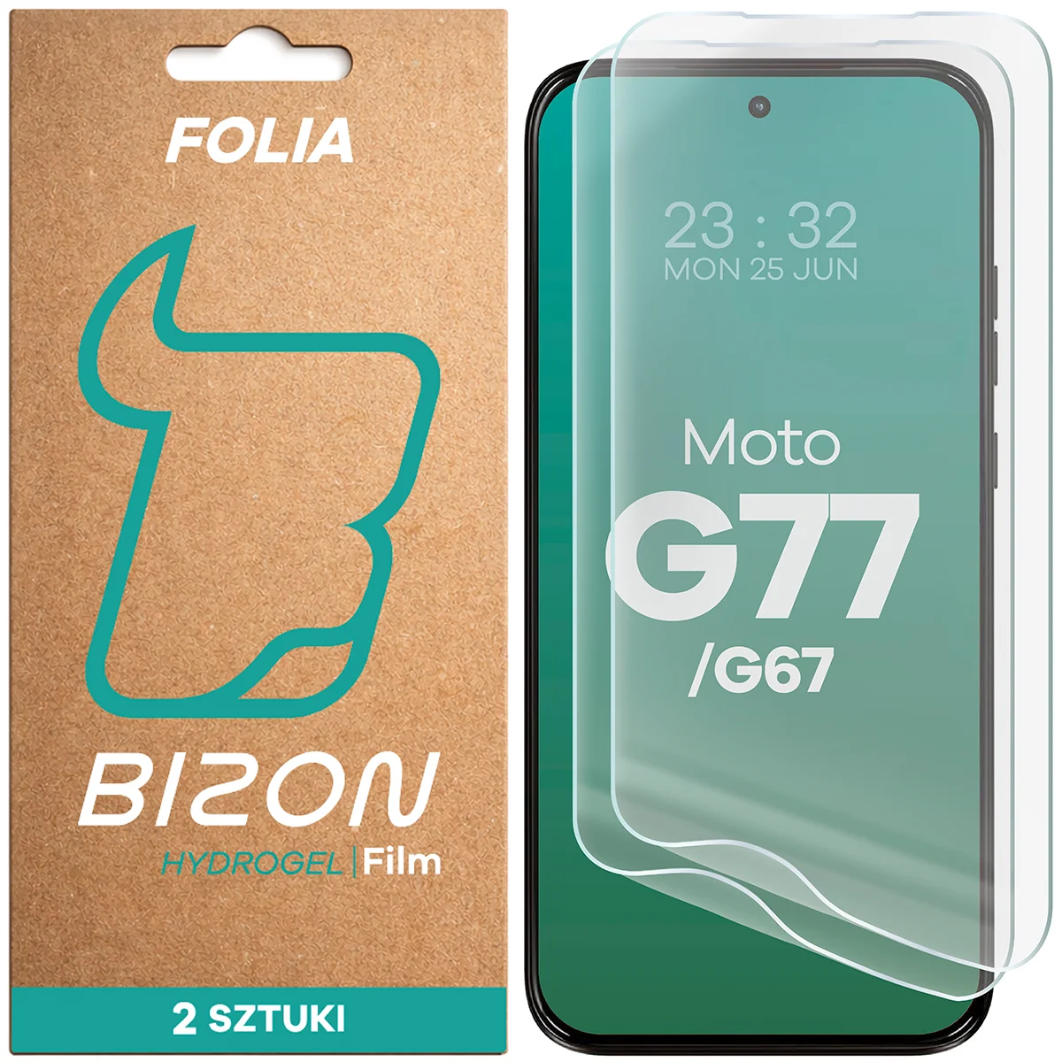 Pudełko i folia hydrożelowa na ekran Bizon Film Hydrogel Front Duo do Motorola Moto G67 5G / G77 5G