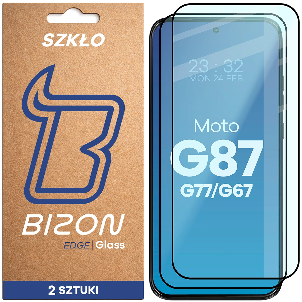 Tempered glass covering the entire screen Bizon Glass Edge Duo for Motorola Moto G67 5G / G77 5G / G87 5G