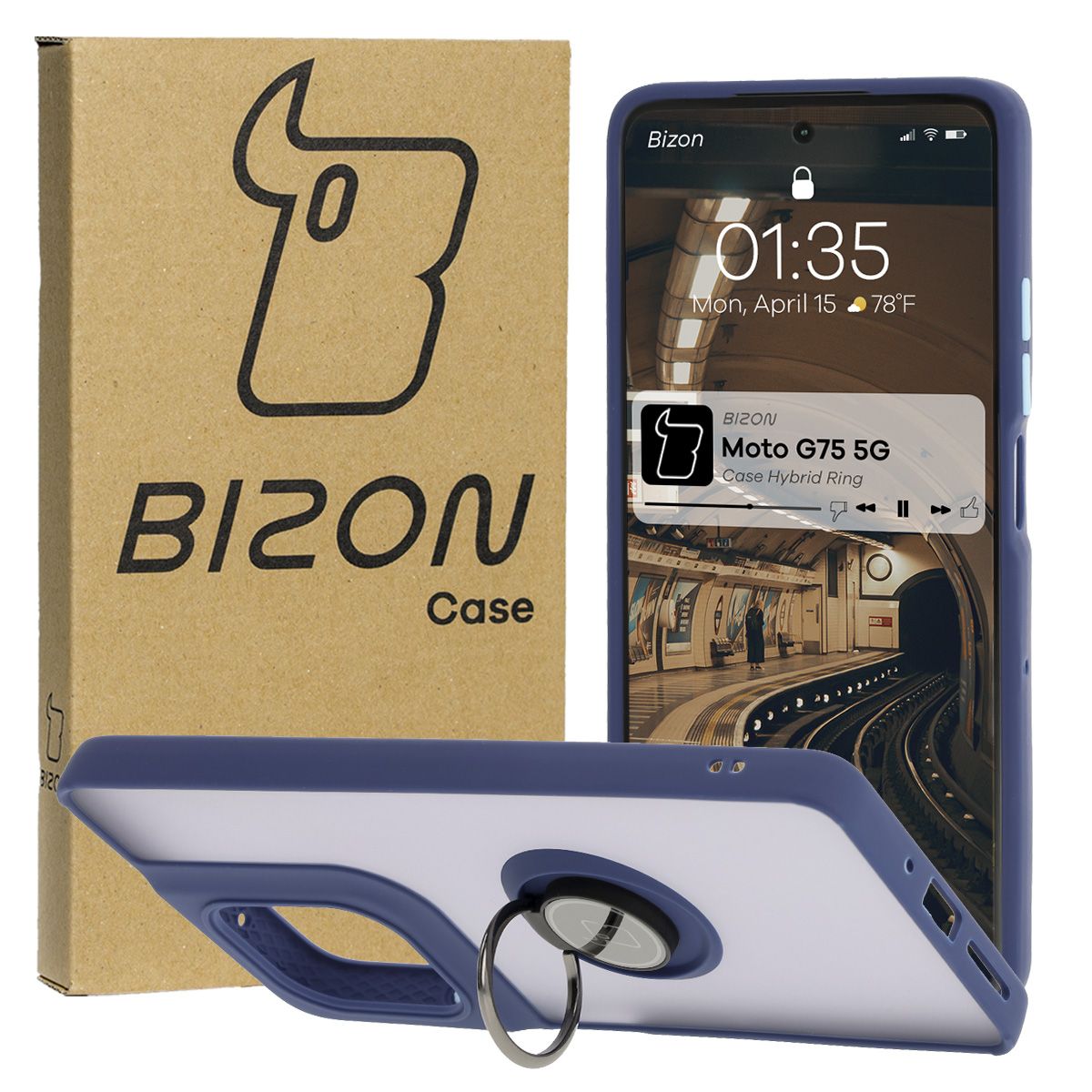 Etui mit Fingerhalterung Bizon Case Hybrid Ring für Motorola Moto G75 5G