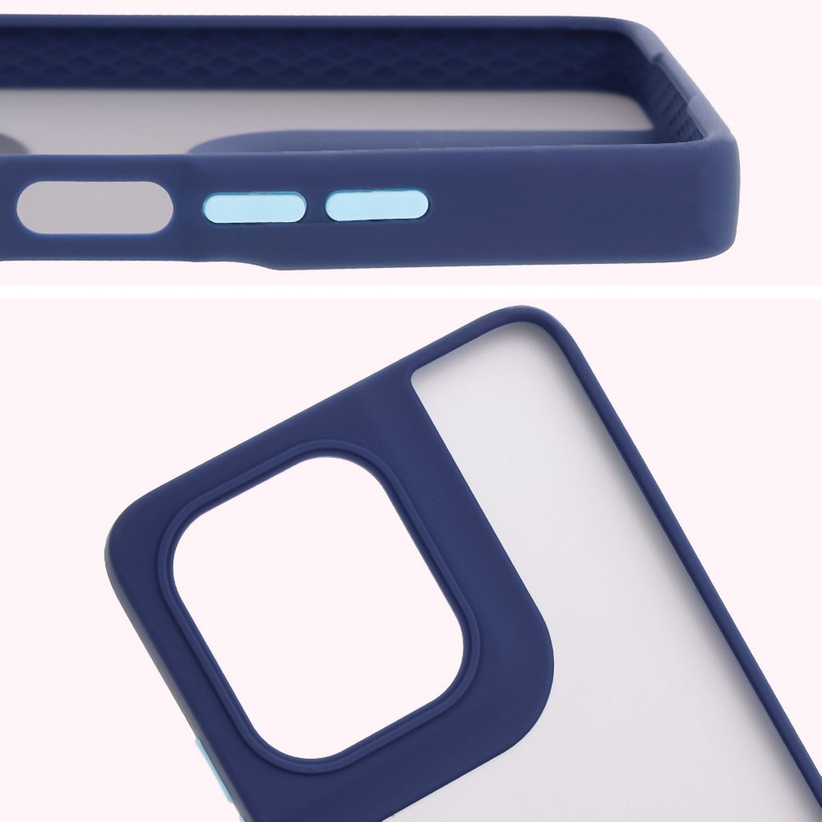 Nahaufnahme der erhöhten Ränder um das Display und die Kamera-Insel im Bizon Hybrid Ring Etui