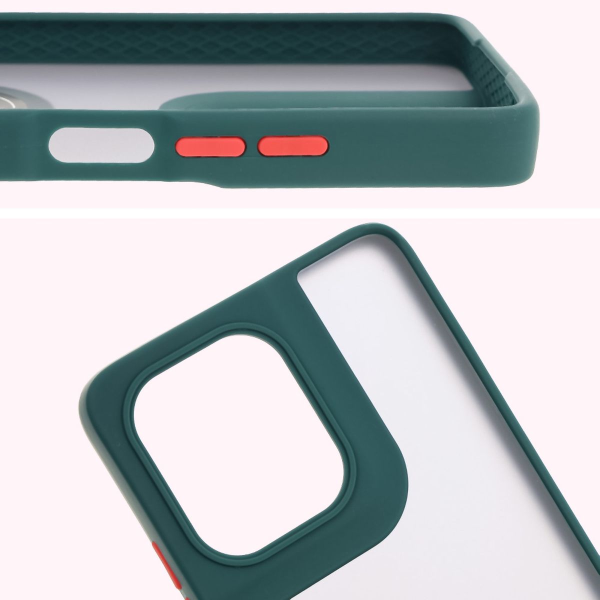 Nahaufnahme der erhöhten Ränder am Display und der Kamerainsel im Bizon Hybrid Ring Etui