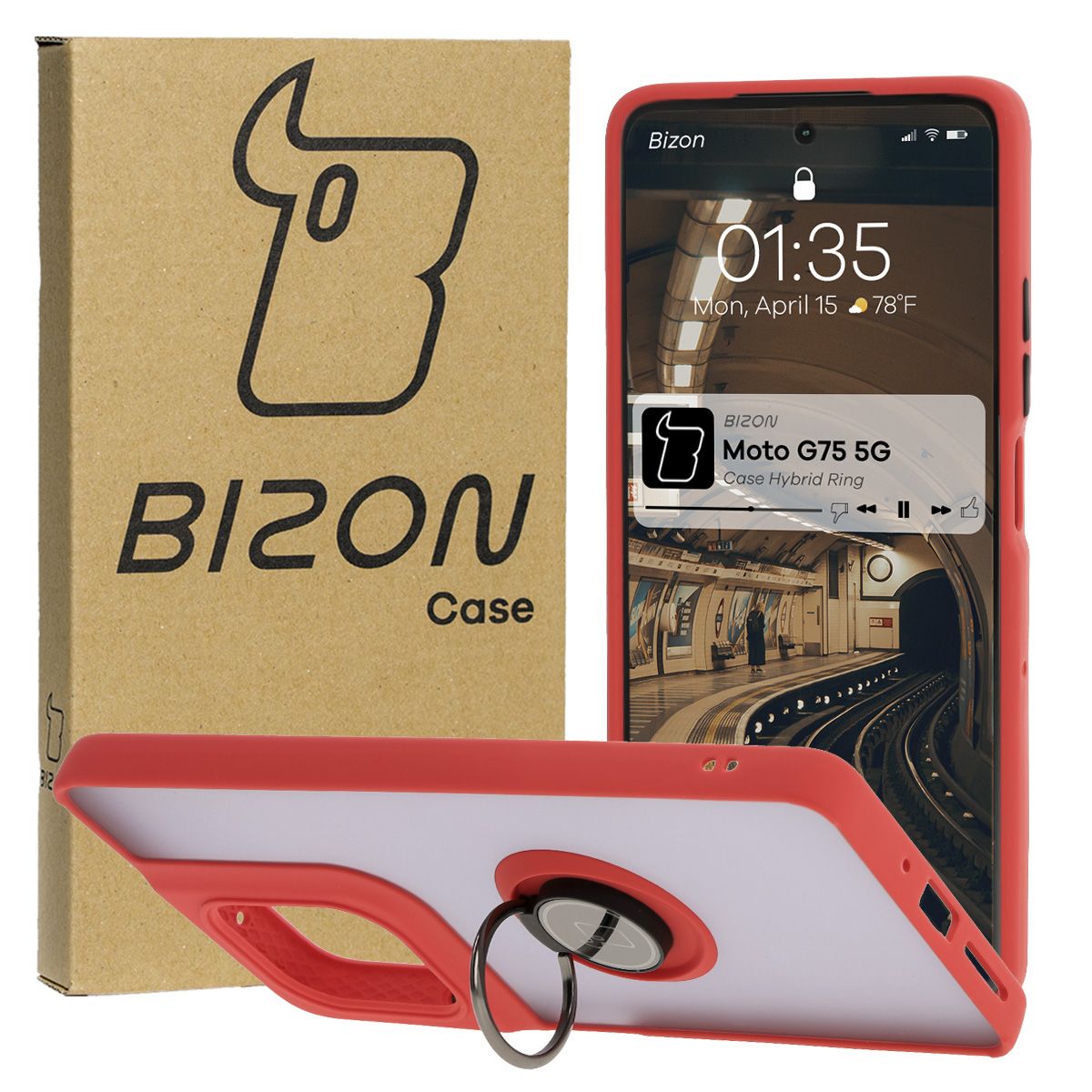 Fingerhalter-Hülle Bizon Case Hybrid Ring für Motorola Moto G75 5G