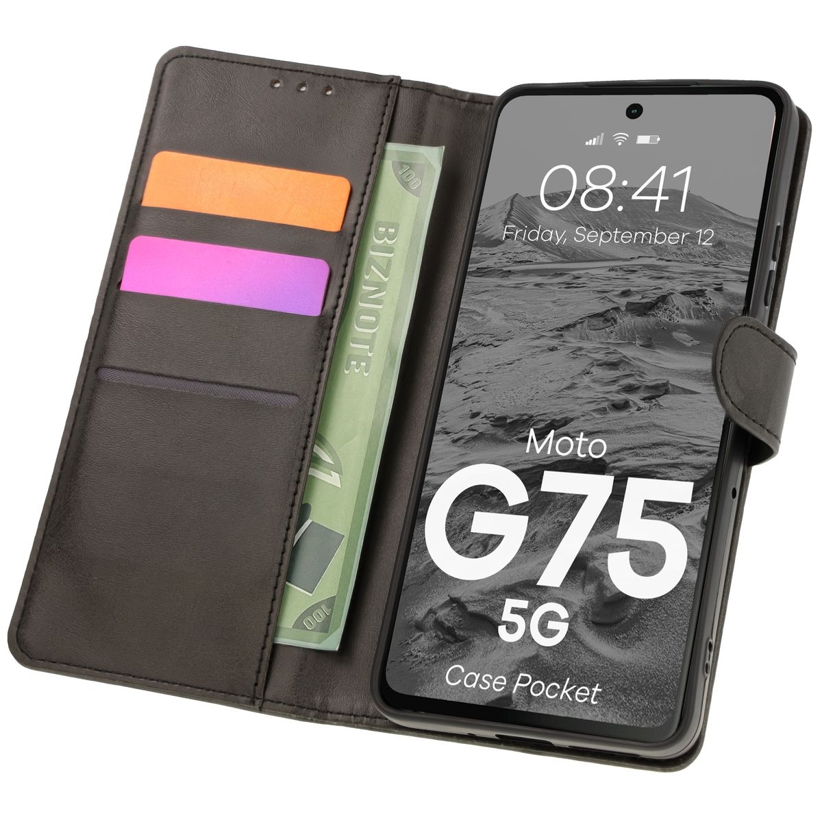 Etui cu clapetă Bizon Case Pocket pentru Motorola Moto G75 5G
