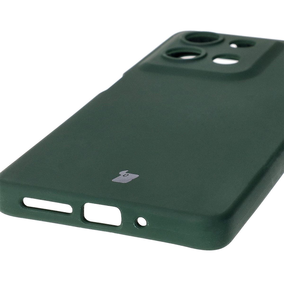 Close-up of precise cutouts and wireless charging capability in Bison Soft Case