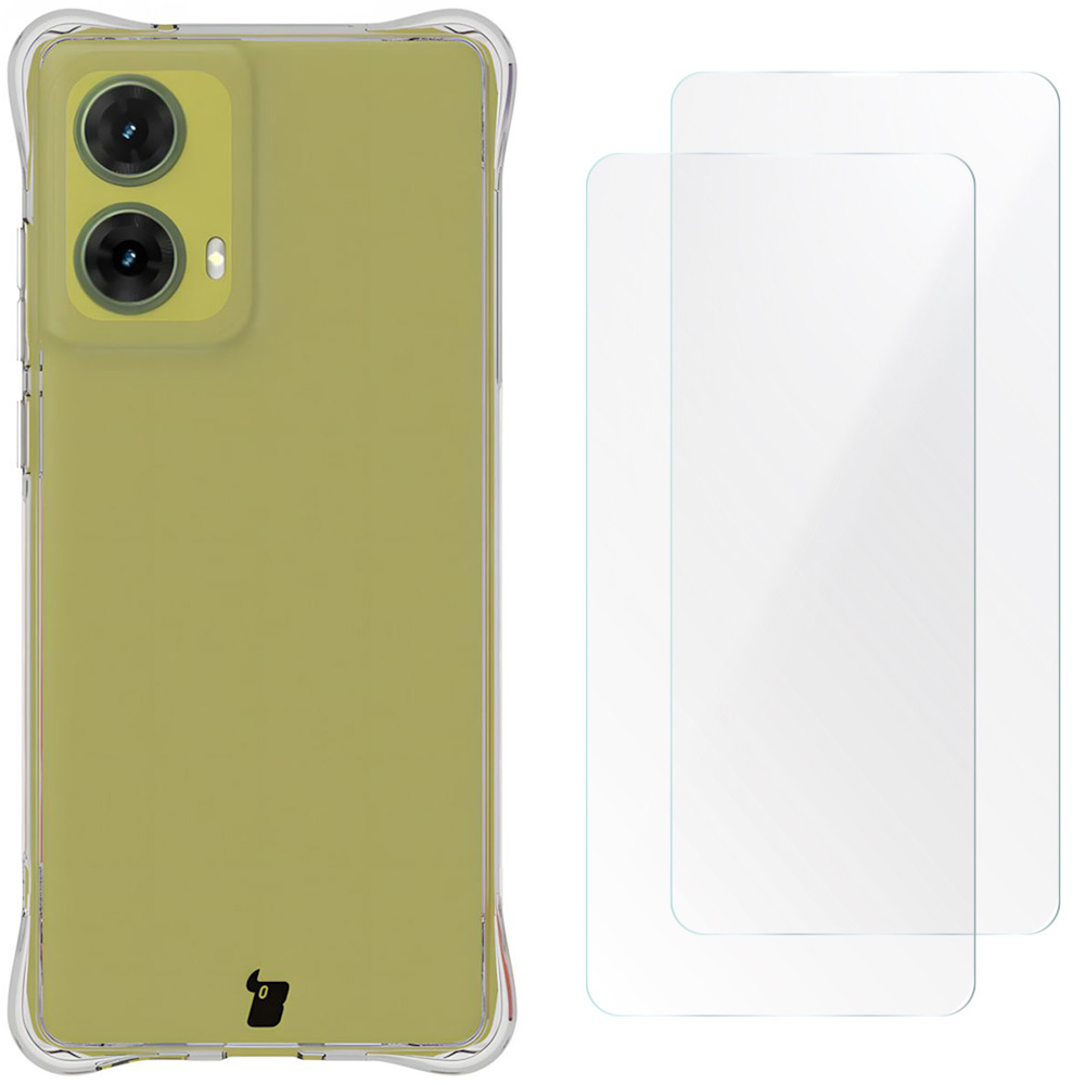 Elastische Hülle + 2x Folie für Bildschirm Bizon Case Clear Pack für Motorola Moto G85 5G, transparent