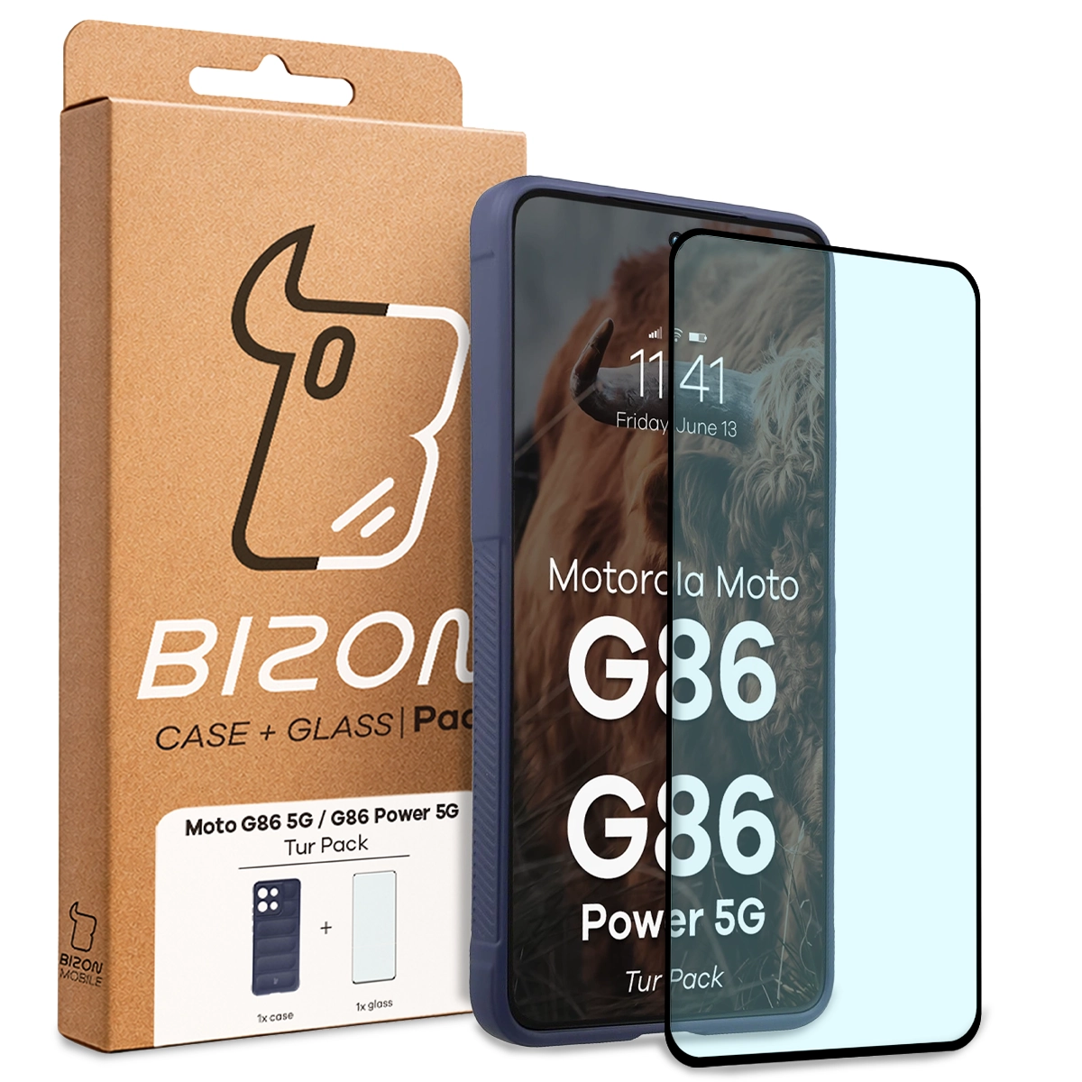Front of the Bizon Tur Pack box with a dedicated label for Motorola Moto G86 5G / Motorola Moto G86 Power 5G